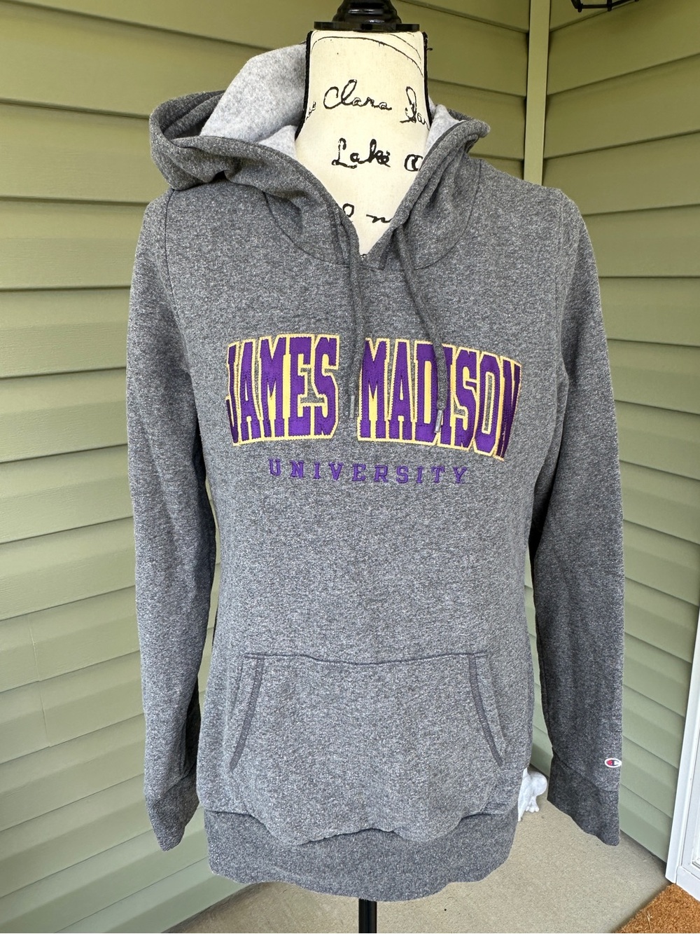 Soft Champion Gray Hooded Sweatshirt with purple JMU Logo size M/L